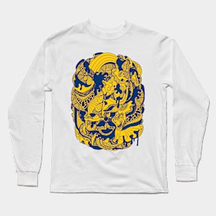 Navy Gold Abstract Wave of Thoughts No 2 Long Sleeve T-Shirt